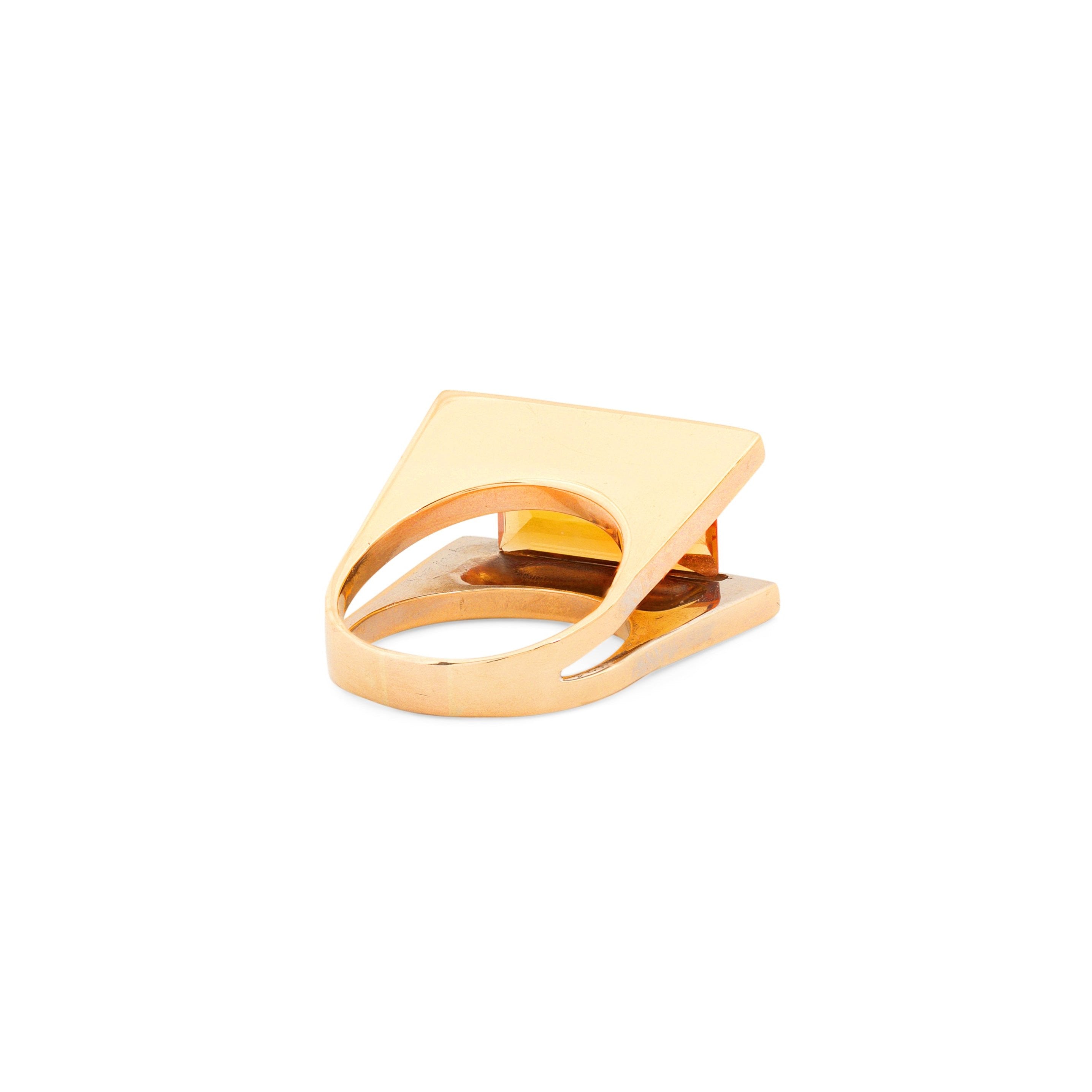 Modernist Citrine, Diamond, and 18K Gold Ring