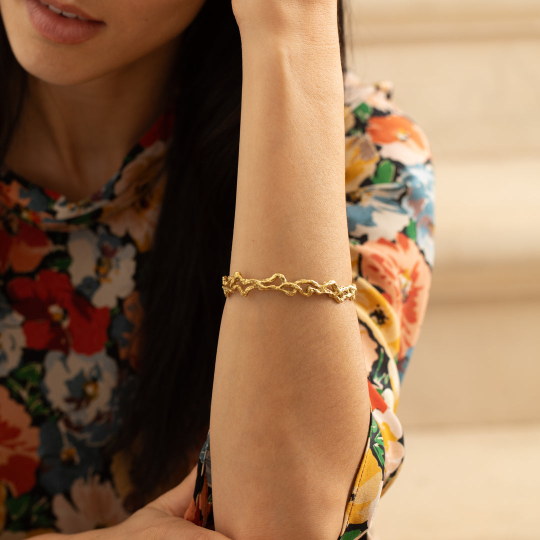 Mid-Century 18K Gold Brutalist Cuff Bracelet