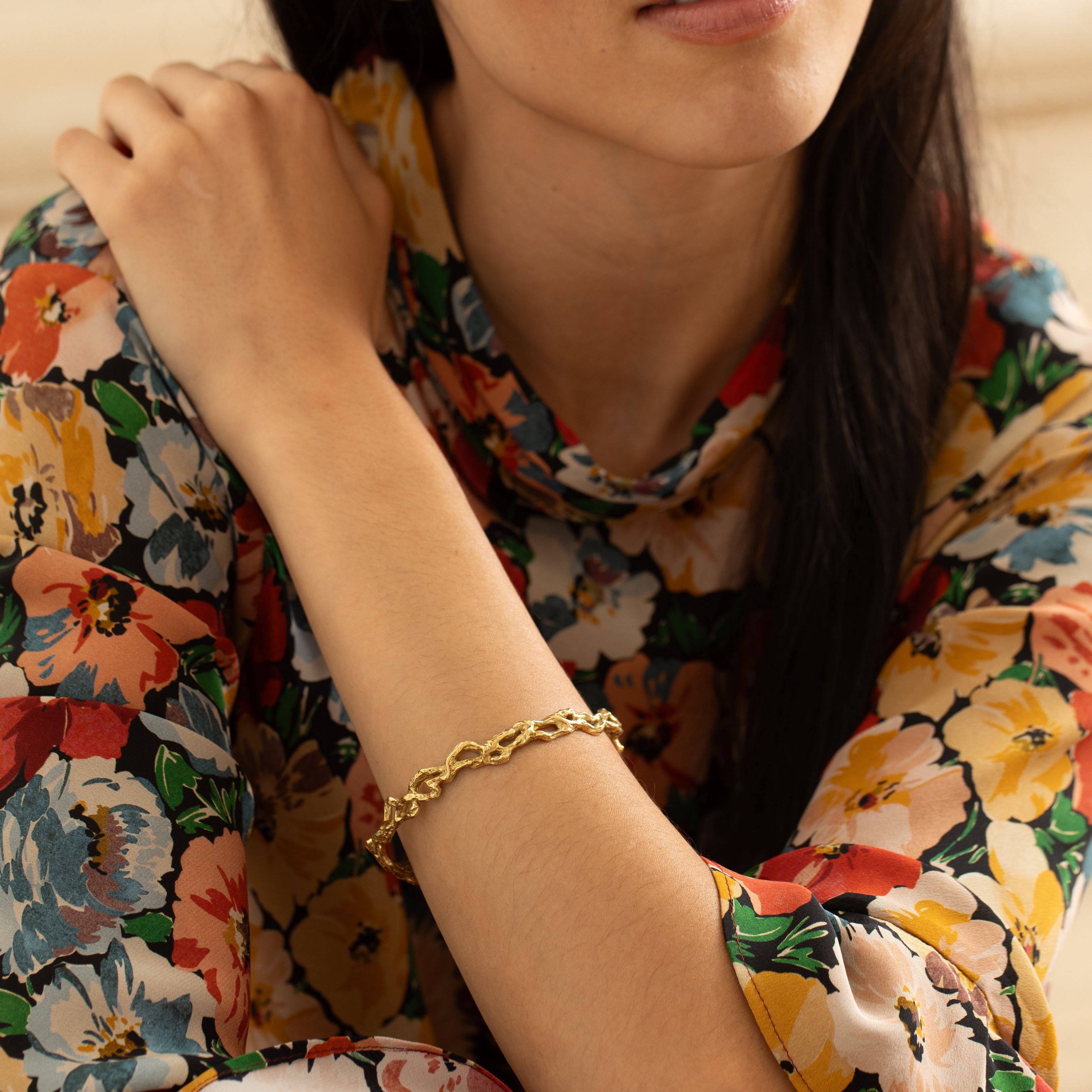 Mid-Century 18K Gold Brutalist Cuff Bracelet