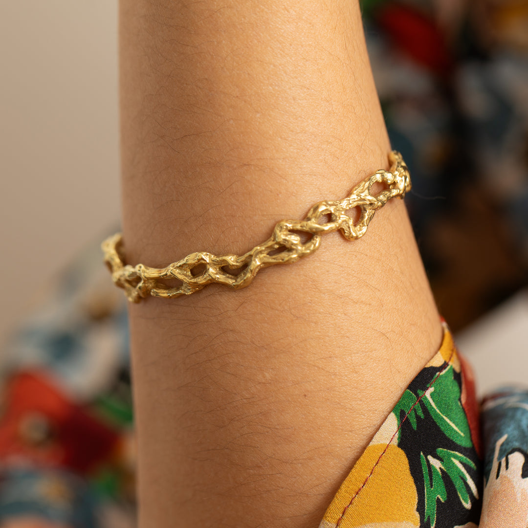 Mid-Century 18K Gold Brutalist Cuff Bracelet