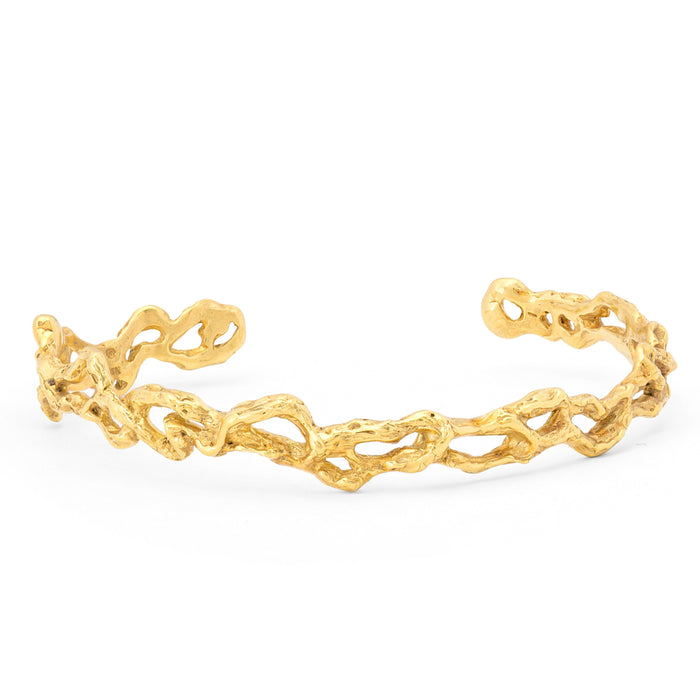 Mid-Century 18K Gold Brutalist Cuff Bracelet