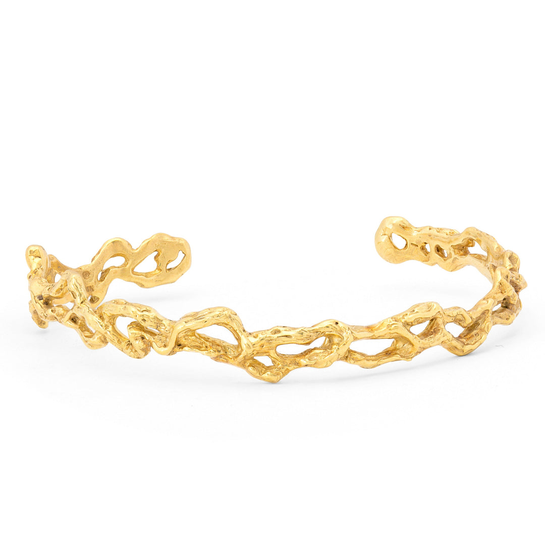 Mid-Century 18K Gold Brutalist Cuff Bracelet