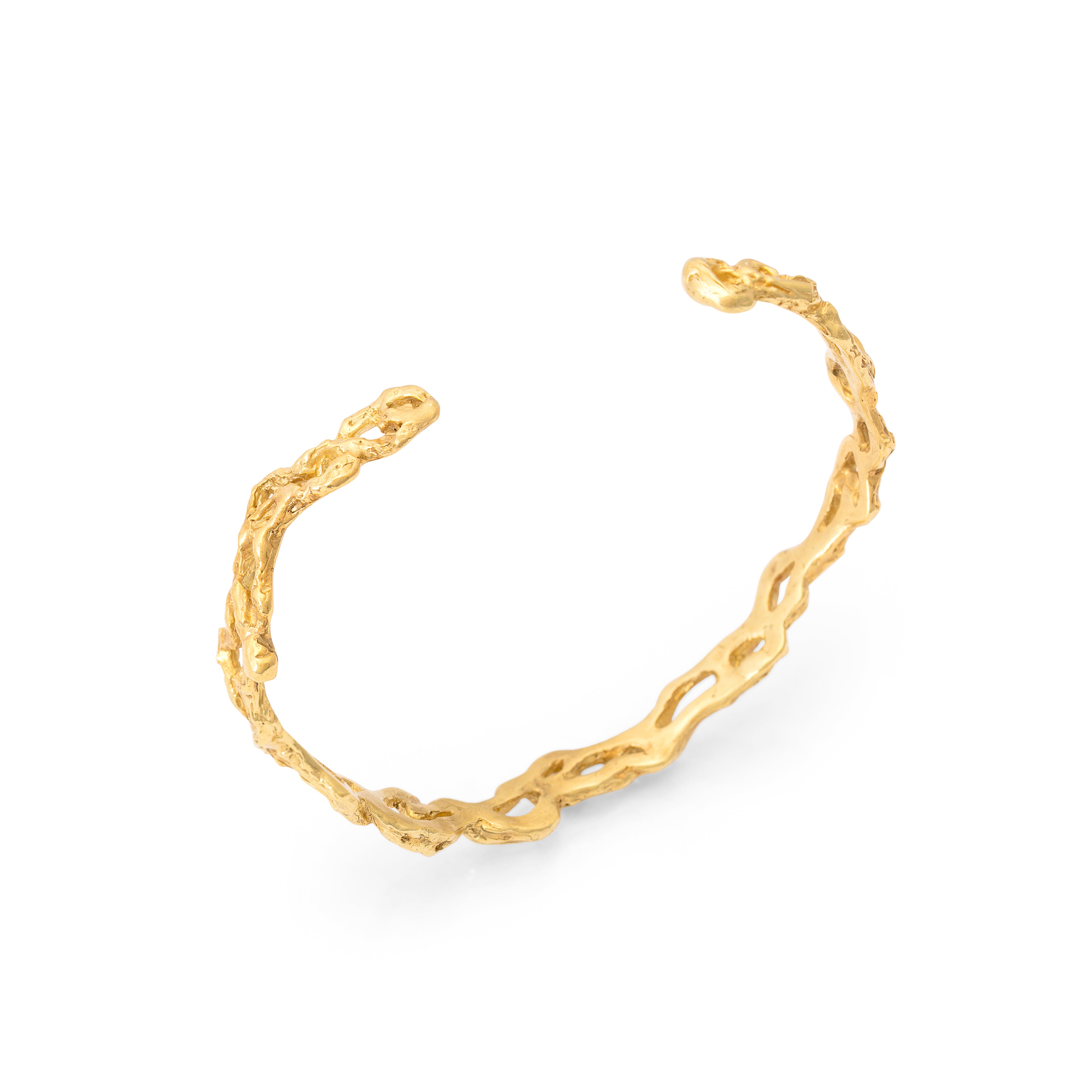 Mid-Century 18K Gold Brutalist Cuff Bracelet