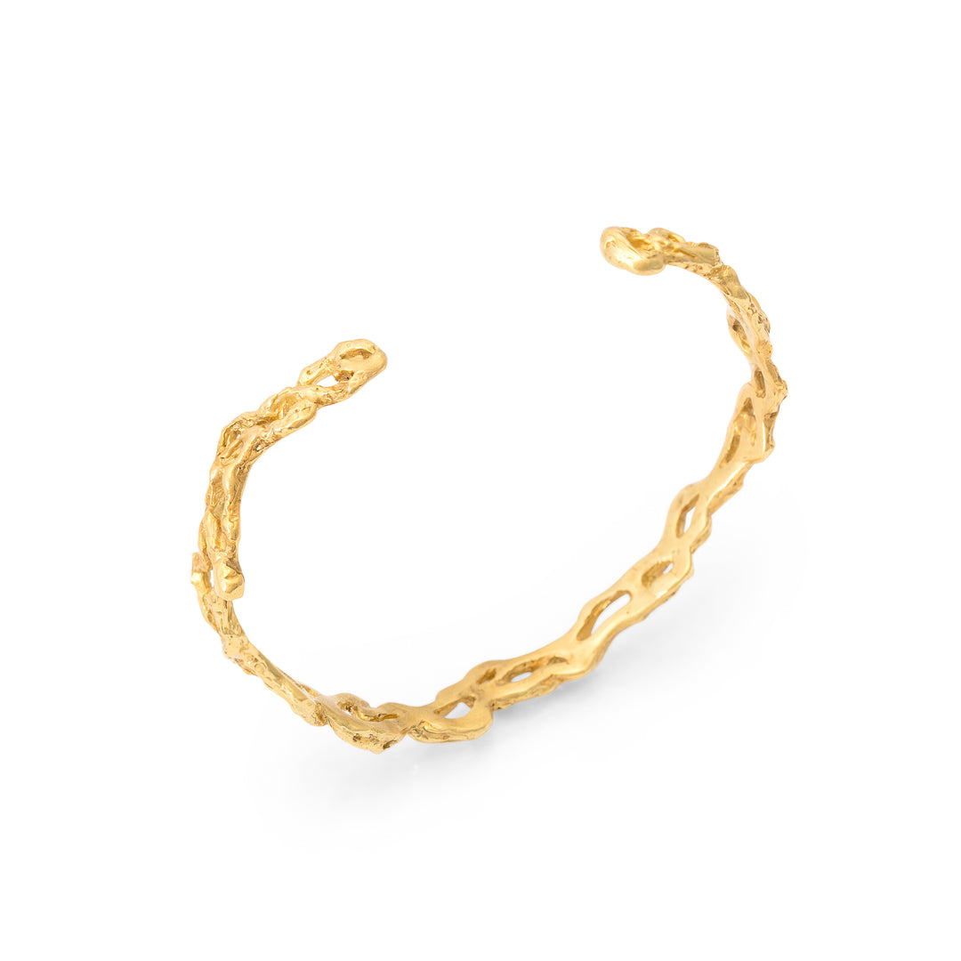 Mid-Century 18K Gold Brutalist Cuff Bracelet