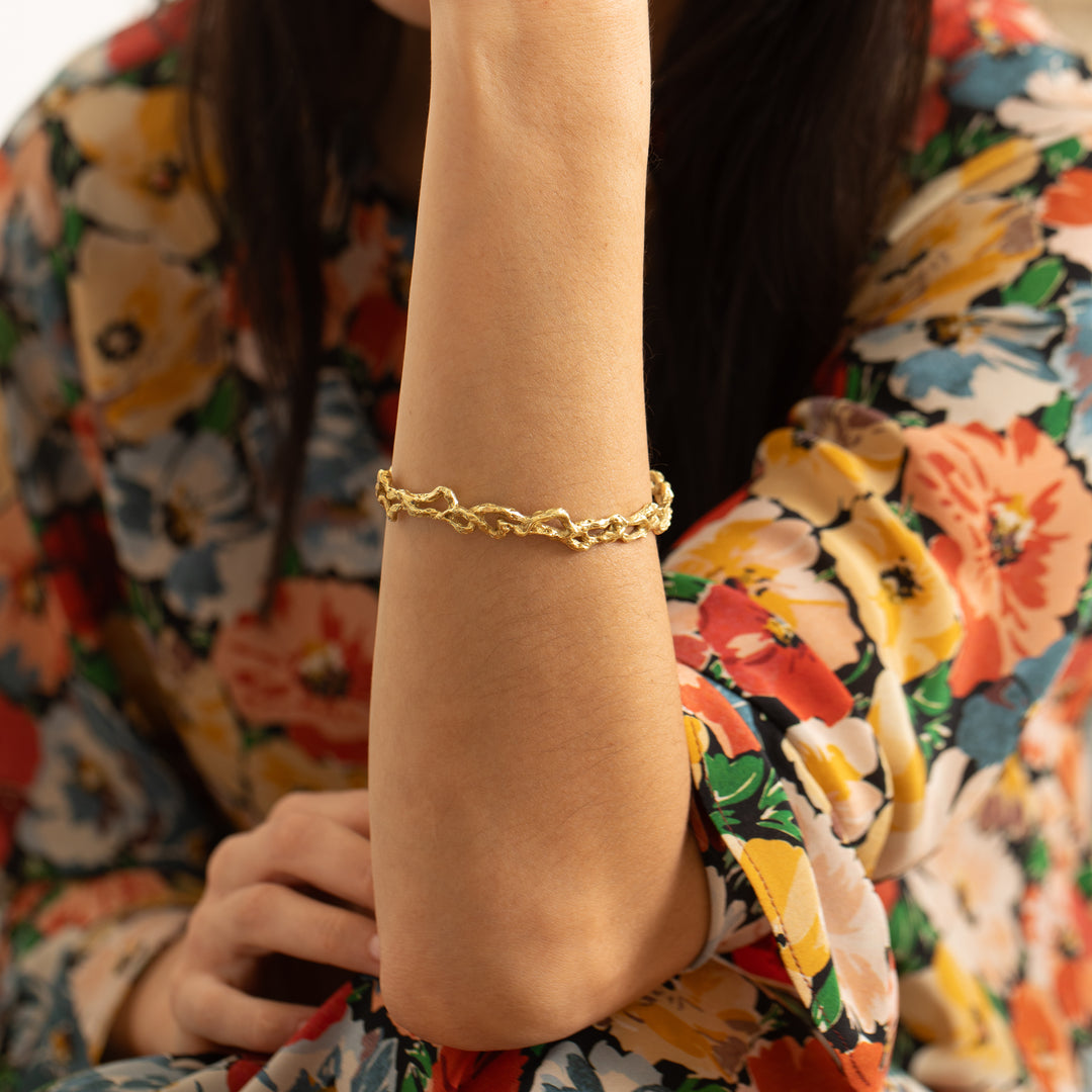 Mid-Century 18K Gold Brutalist Cuff Bracelet