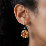 Victorian Coral, Turquoise, and Pearl 14K Gold Dangle Earrings