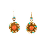 Victorian Coral, Turquoise, and Pearl 14K Gold Dangle Earrings