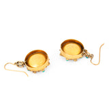 Victorian Coral, Turquoise, and Pearl 14K Gold Dangle Earrings