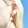 Garnet And Pearl Floral Dangle Earrings