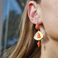 Victorian Coral Fly And 14K Gold Dangle Earrings