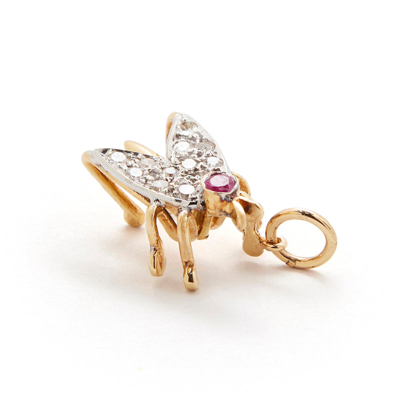 Edwardian Diamond And Ruby Bug 14k Gold Charm