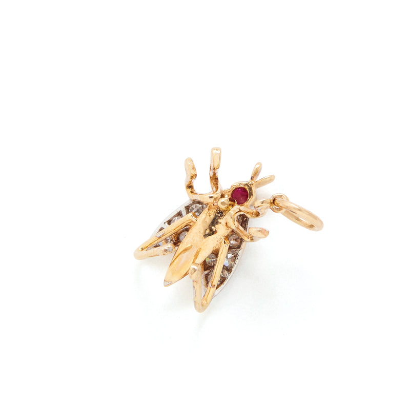 Edwardian Diamond And Ruby Bug 14k Gold Charm