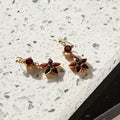 Garnet And Pearl Floral Dangle Earrings