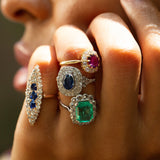3.70 Carat Colombian Emerald, Diamond, and 18k Gold Cluster Ring