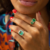 3.70 Carat Colombian Emerald, Diamond, and 18k Gold Cluster Ring