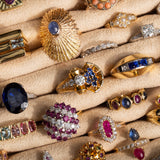 Retro Diamond, Sapphire, 14k Gold Spray Ring