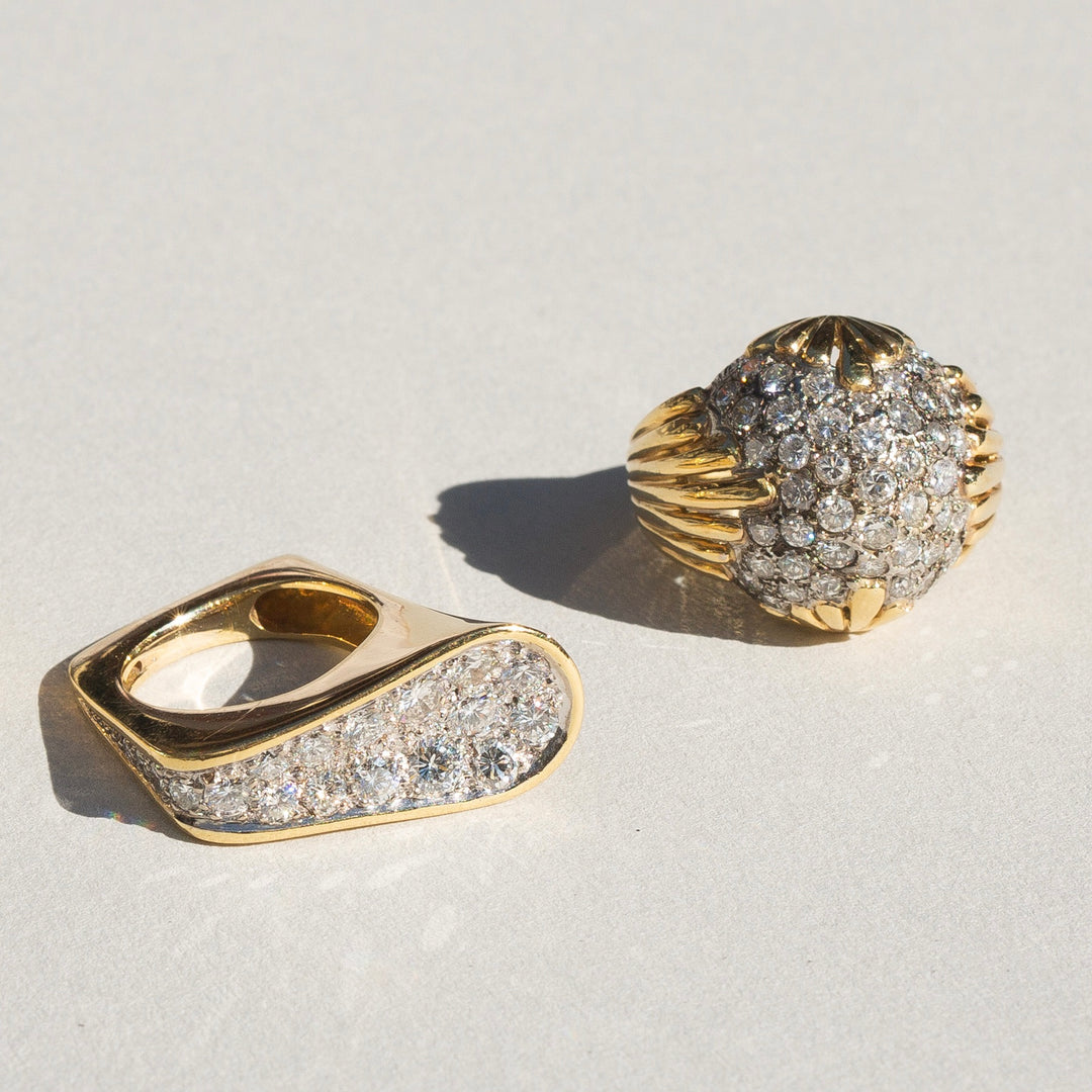 Diamond Pavé, 18k Gold, and Platinum Bombe Cocktail Ring