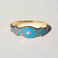 Russian Enamel, Pearl, and 14k Gold Bangle Bracelet