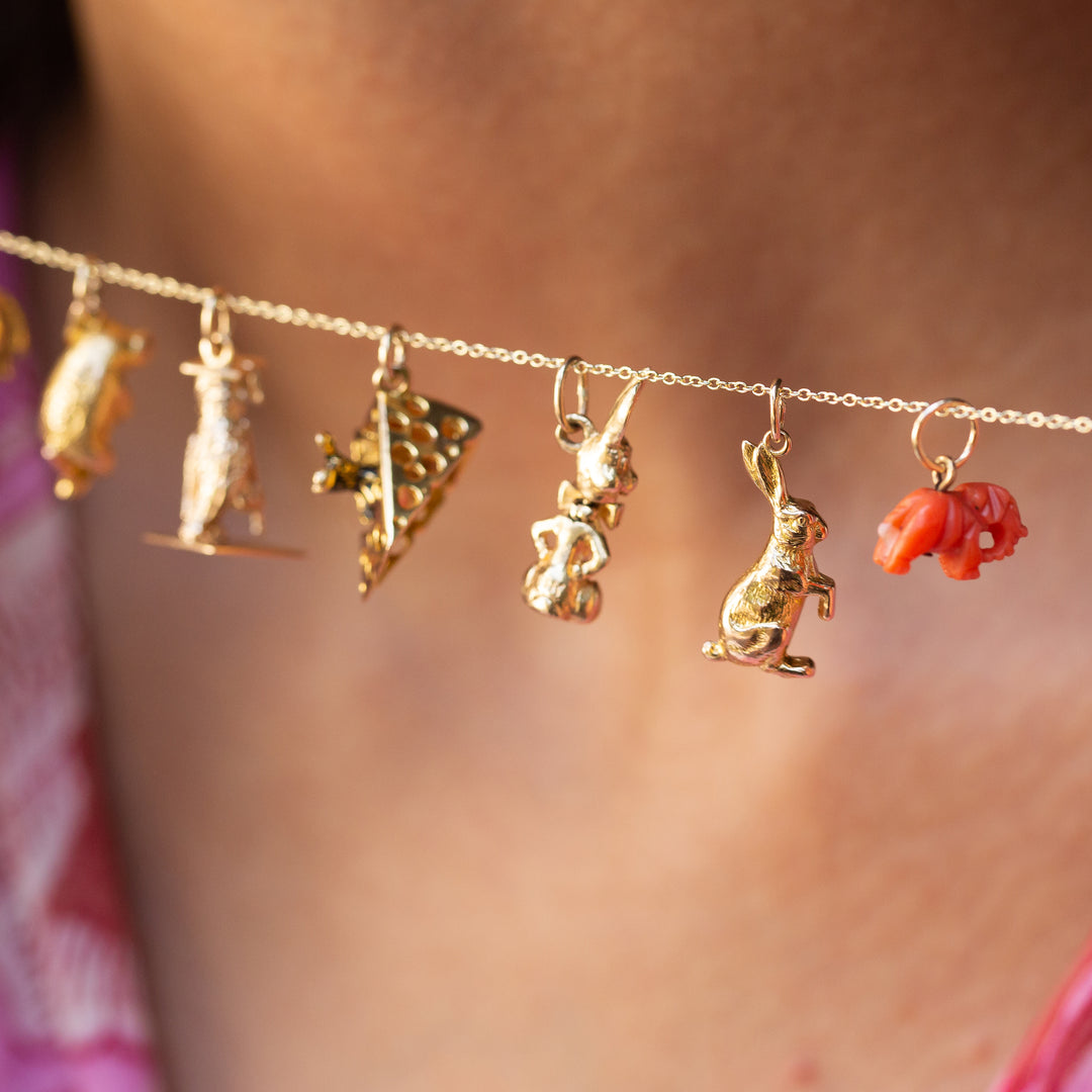Petite Coral Elephant and 14k Gold Charm