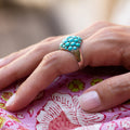 Victorian Turquoise Pavé, 9k Gold, and Silver Dome Ring