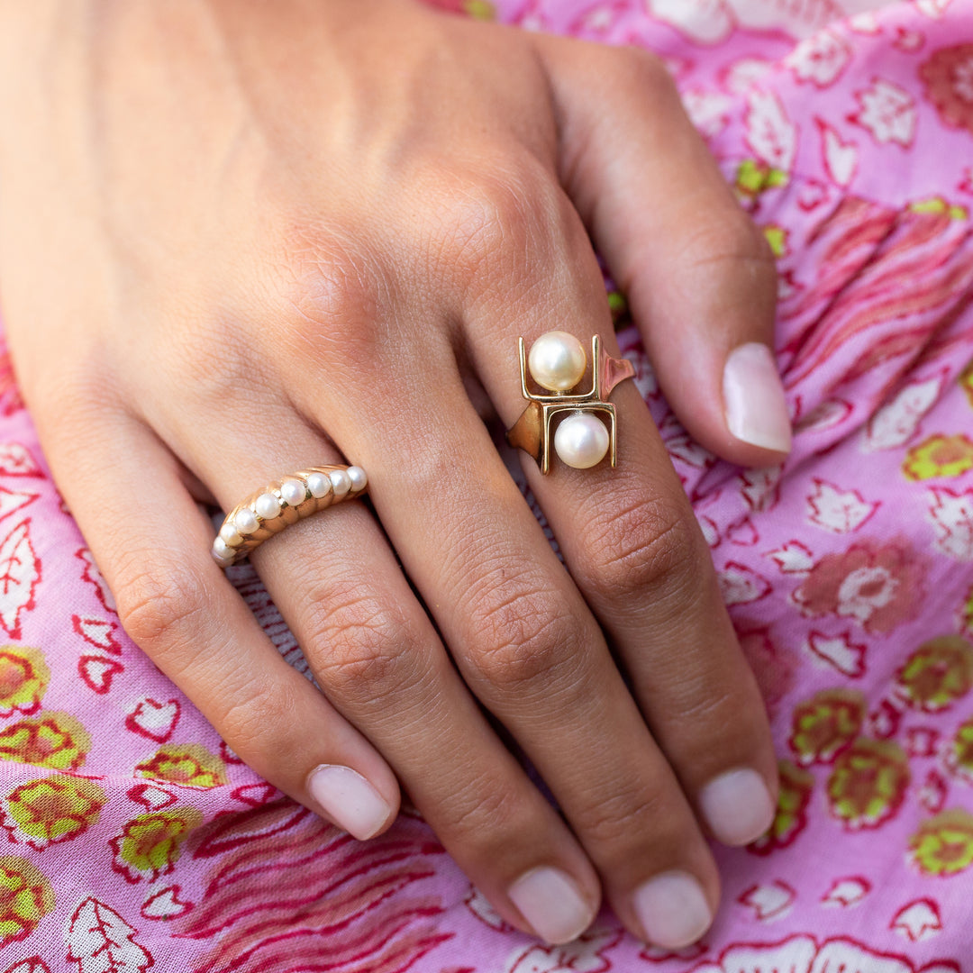 Sculptural Pearl and 14k Gold Ring