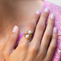 Sculptural Double Pearl and 14k Gold Ring