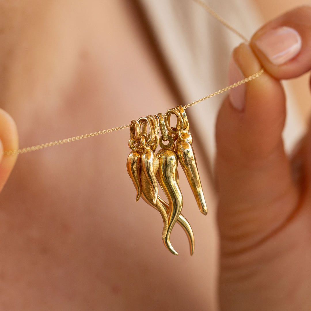 Italian Horn Necklace Gold Cornicello 14K Charm Pendant