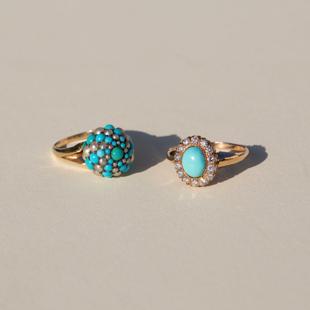 Turquoise and Diamond 14k Gold Cluster Ring