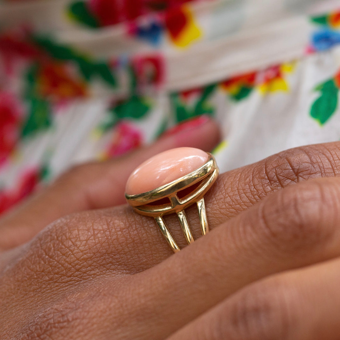 Angel Skin Coral and 14k Gold Ring