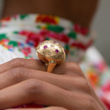 Large Retro Ruby, Diamond, and 14k Gold Starburst Dome Ring