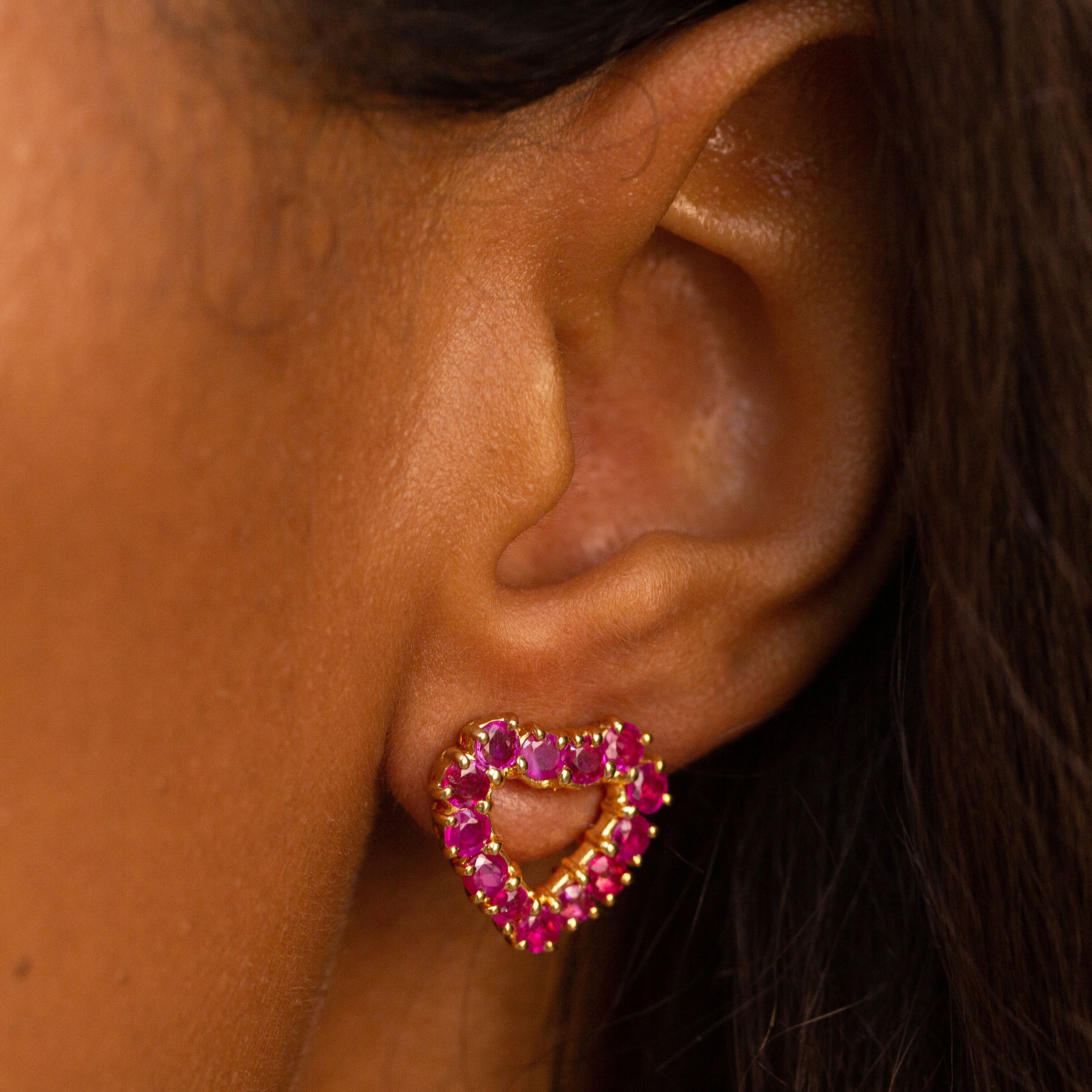 Burma Ruby and 14k Gold Heart-Shaped Earrings