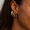 Oval Ribbed 14k Gold Hoop Earrings