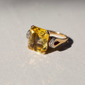 Asscher Cut 11.84 Carat Yellow Sapphire and Diamond Ring