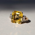 Asscher Cut 11.84 Carat Yellow Sapphire and Diamond Ring