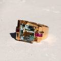 Retro Aquamarine and Ruby 14k Rose Gold Ring