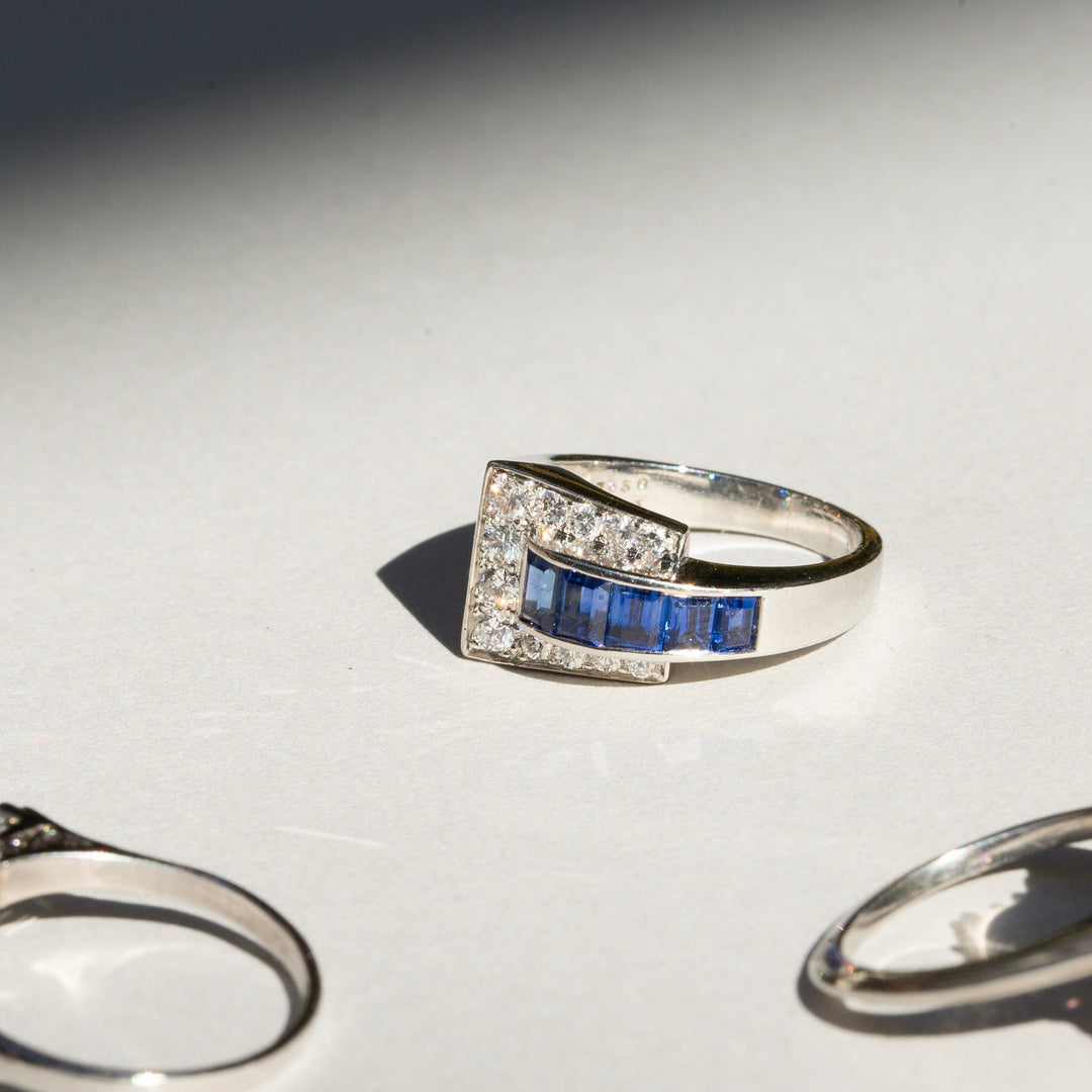 Oscar Heyman Sapphire, Diamond, and Platinum Buckle Ring