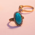 Victorian Turquoise, Rose Cut Diamond, and 14k Gold Cluster Ring