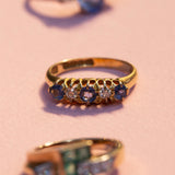 English Sapphire and Old Mine Cut Diamond 18k Gold Ring