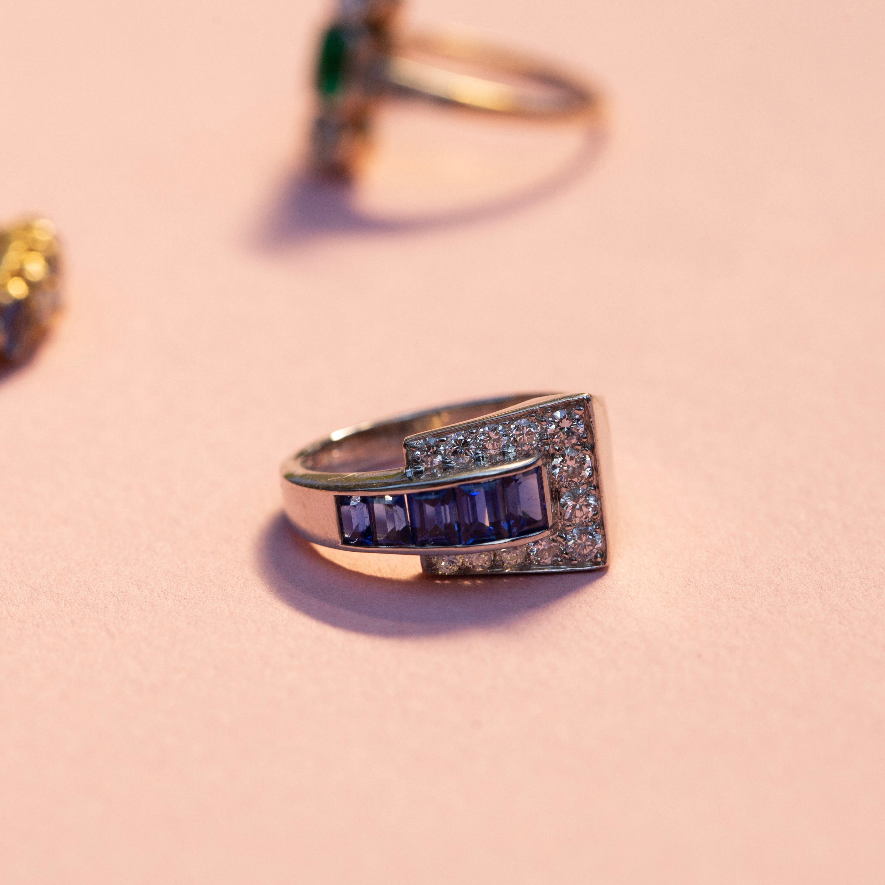 Oscar Heyman Sapphire, Diamond, and Platinum Buckle Ring