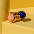 Coral, Lapis Lazuli, and 14k Gold Crossover Ring
