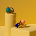 Coral, Lapis Lazuli, and 14k Gold Crossover Ring
