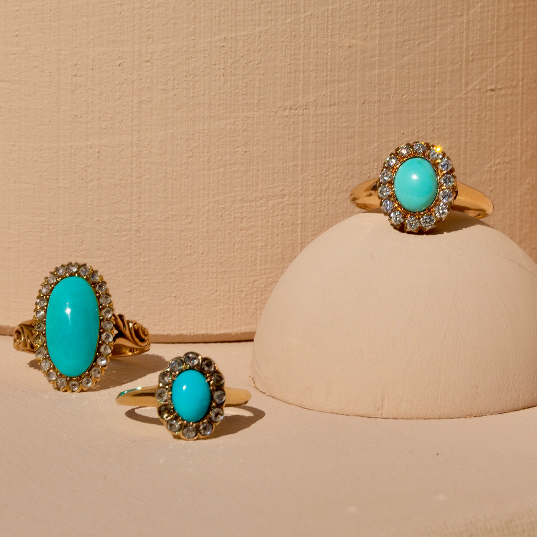 Turquoise and Diamond 14k Gold Cluster Ring