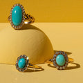 Turquoise and Diamond 14k Gold Cluster Ring