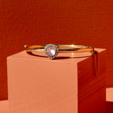 Victorian Moonstone Heart, Diamond, and 12k Gold Bangle Bracelet