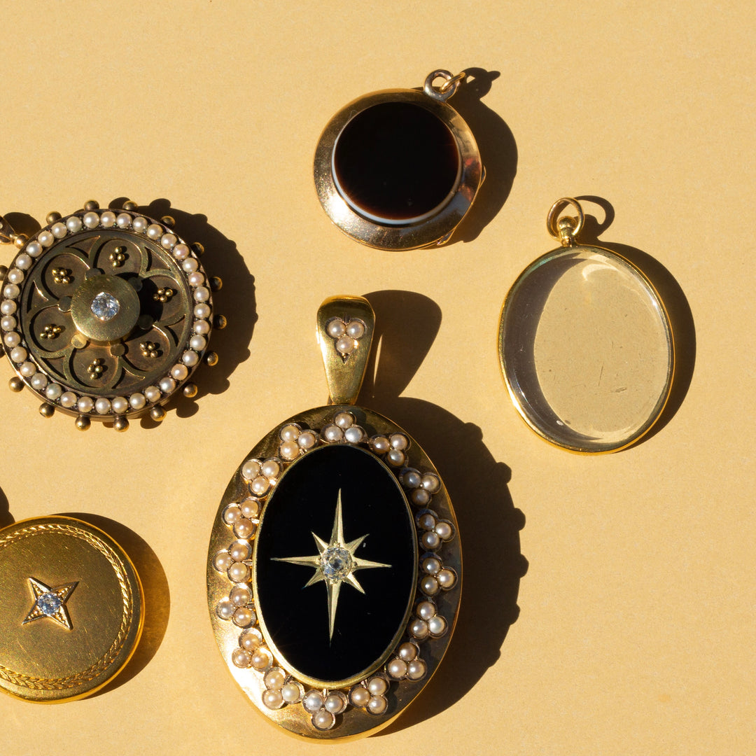 English Glass and 9k Gold Open Locket