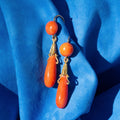 French Etruscan Revival Coral and 18k Gold Dangle Earrings