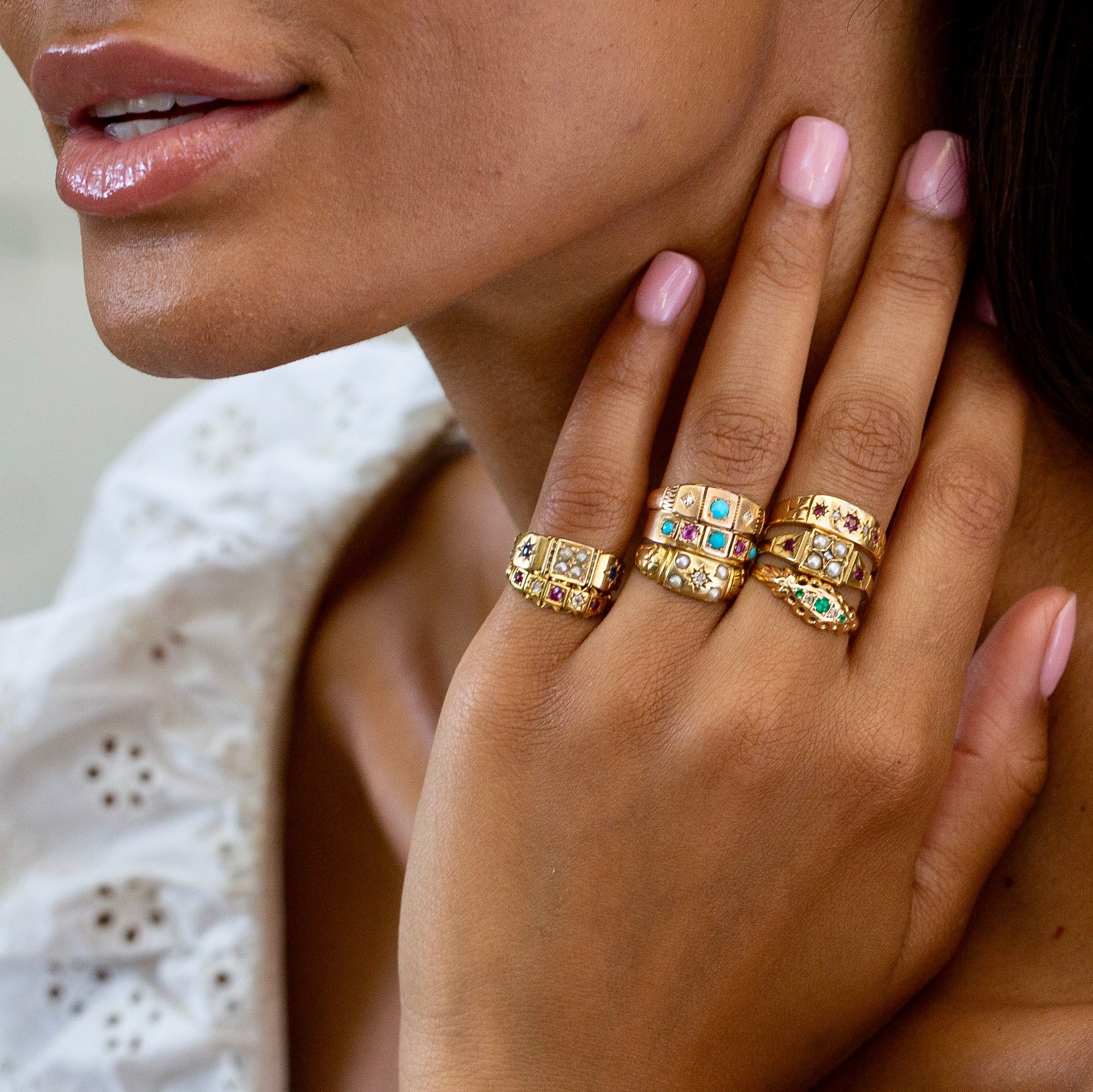 English Victorian Turquoise, Spinel, and 15k Gold Starburst Ring