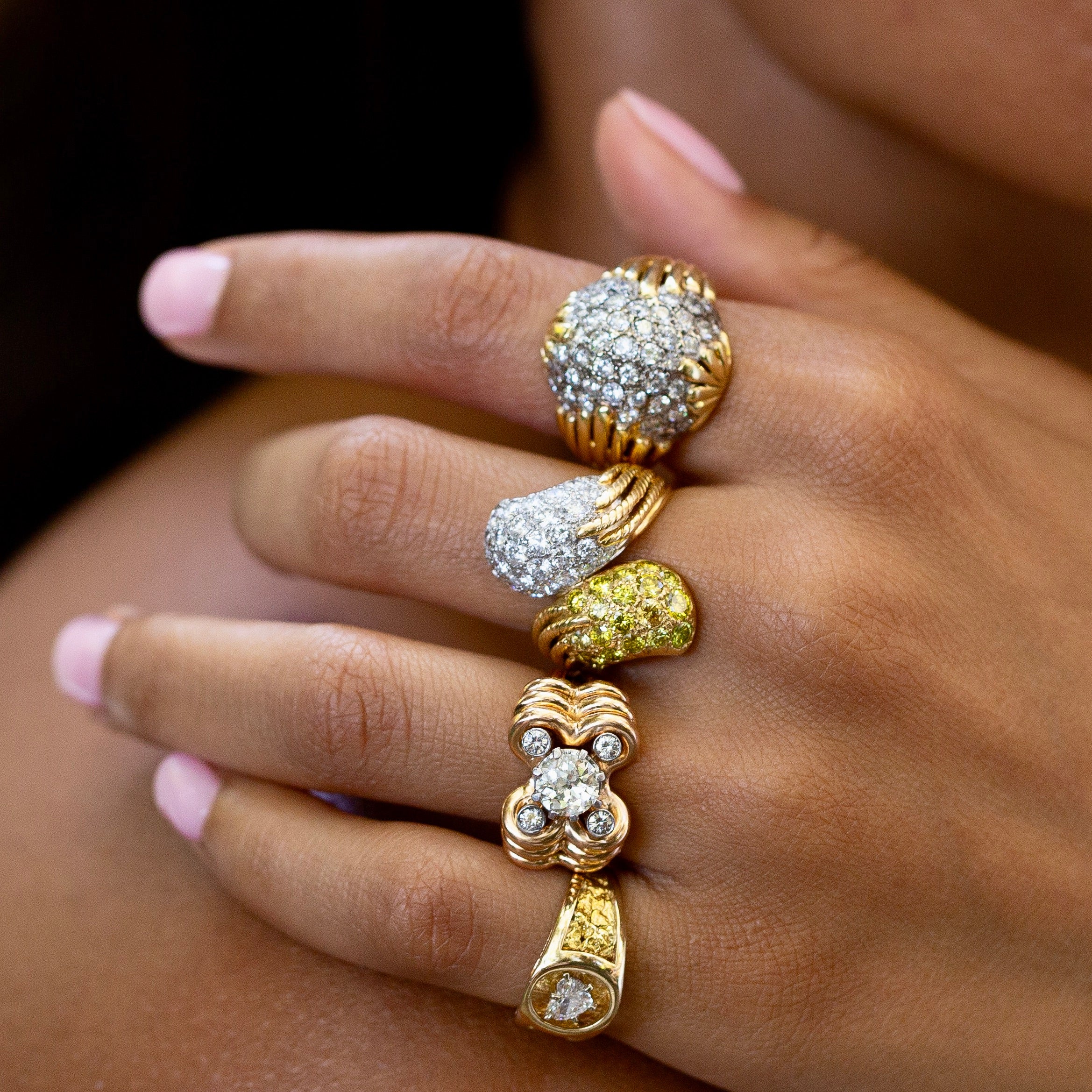 Diamond Pavé, 18k Gold, and Platinum Bombe Cocktail Ring