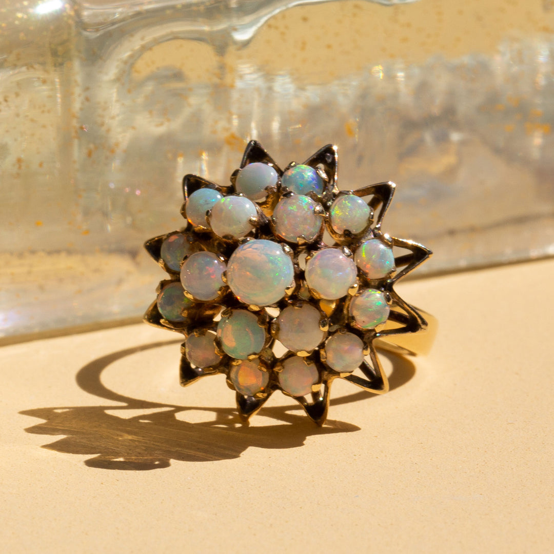 Opal Tiered Cluster and 12k Gold Ring
