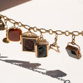 Victorian Bloodstone, Onyx, Carnelian, Sard, and Gold Fob Charm Bracelet